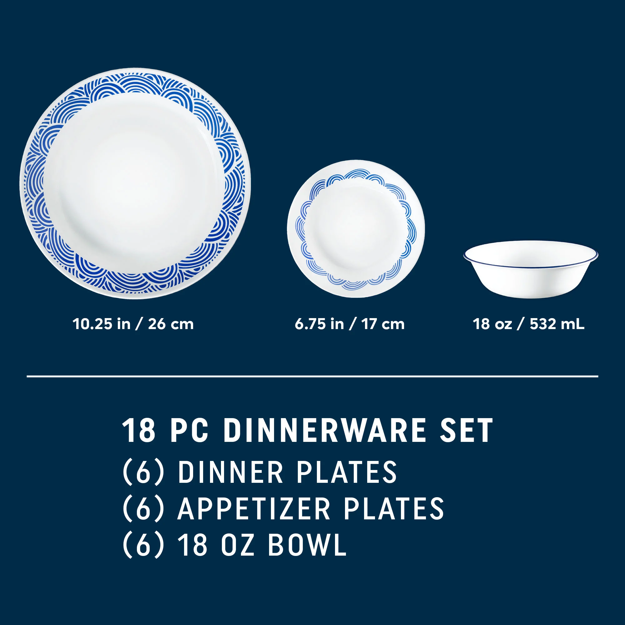 Corelle® Rolling Waves 18-piece Dinnerware Set, Service for 6 - Image 2